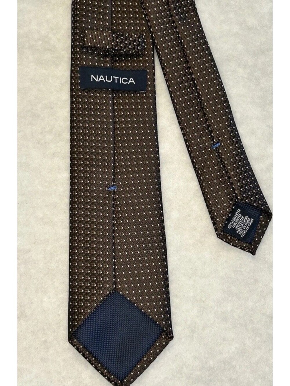 103-Nautica Men's Woven Polyester Geometric Tie Brown Pointed Style
